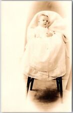 Infant Photograph White Dress Sits on Chair Baby Child Christening Postcard picture