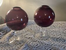 Vintage Maracan Amethest Glass Globe Ball Vase Clear Footed Pedestal 7