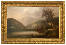 Beautiful Large 19thC Hudson River School Landscape Painting & Gilt Frame -C1888 picture