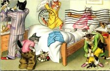 VTG Alfred Mainzer 1960's Anthropomorphic Cats Getting Dressed Morning Post Card picture