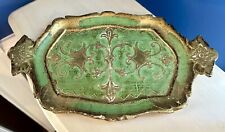 Vintage Chippy Italian Florentine Carved Gilt Wood Tray Green picture