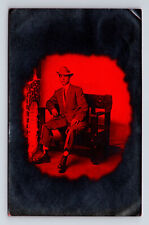 c1911 Red Tinted RPPC Portrait of Man in Suit & Hat Clio Michigan MI Postcard picture