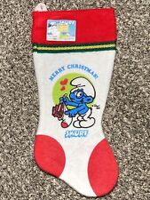 VTG Felt 1983 Brainy Smurf 15” Christmas Stocking Smurfs w/ Orig Sticker Tag picture
