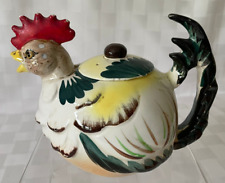 Vintage 1950s HEN CHICKEN ROOSTER Glazed Ceramic Teapot FARMHOUSE COUNTRY Chiped picture