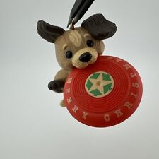 Vintage Hallmark HOLIDAY Ornament 1984 Frisbee Puppy Dog Playing with Frisbee 2