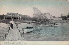 Clear Lake IA Iowa Bayside Amusement Park Bath House Ride c1915 Vtg Postcard E23 picture