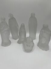 Vintage Neiman Marcus Frosted Glass Nativity Scene 6 Pc Set picture