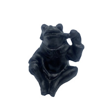 Vintage Black Frog Toad Figurine Smoking Tobacco Pipe Crafted from Coal 2.5
