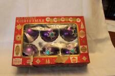 6 Vtg Old World Glass Christmas Ornaments in Box Purple with Sequins & Foil picture