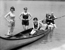 1922 Bathing Beauties in a Canoe Vintage Photograph 8.5