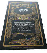 Antique Victorian Mourning Remembrance Card Funeral Death 1900s Black Gold Foil picture