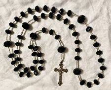 Artisan Rosary With Opulent Black Faceted and Seed Beads w/Crucifix Marked Itay picture