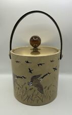 Vintage MCM Ice Bucket With Lid Kraftware Flying Geese Cat Tails Design Barware picture