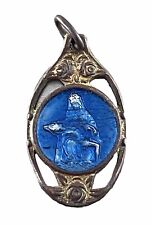 Vintage Catholic Pieta Blue Enamel Religious Medal Cutout picture