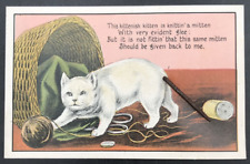 VTG 1911 Schmidt Bros Yarn Playing Cat Kitten w/ Metal Spring Coil Tail Postcard picture