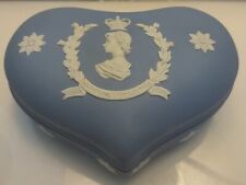 1953 Queen Elizabeth II Coronation Wedgewood Pale Blue Jasper Heart Shaped Box picture