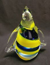 Vivid Blue/Yellow Penguin In Clear Art Glass • Murano Style • Polished Clear picture