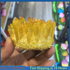 Natural Angel Aura Yellow Titanium Cluster Quartz Crystal Point Stone Healing US picture