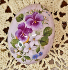 Signed Antique Vibrant Purple Floral Hand Painted Porcelain Egg Spring (read) picture