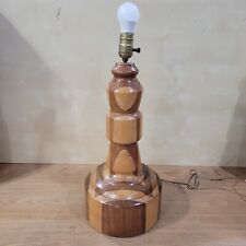 Vintage MCM Hand Turned Wood Table Lamp Handmade Two Toned 18