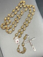 Rosary Capped Crystal Beads Cloisonné Sacred Heart Crucifix Religious Vintage picture