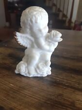 VINTAGE TAIWAN ANGEL WHITE WITH GOLD WINGS HANDMADE picture