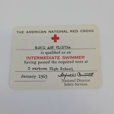 Old 1964 The American Red Cross Intermediate Swimming Wallet Card FREE S/H picture