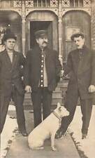 1910s RPPC 3 Men & A Dog Real Photo Postcard Occupational Captain Cool Shot picture