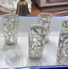 Vintage 925 STERLING SILVER Overlay Flower Motif for SHOT GLASS Mexico Set of 5 picture
