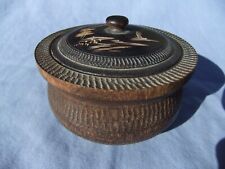 Antq Japanese Hand Turned w/ a Knurled Texture Design Sm Hardwood Trinket Bowl picture