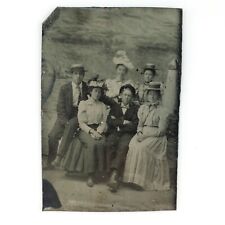 Family Group Lighthouse Painting Tintype c1870 Antique 1/6 Plate Photo A2917 picture