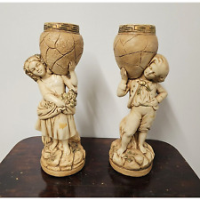 Vintage Set of Marwal IND.INC Boy & Girl with Baskets - Chalkware Figurines picture