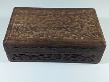 Vintage Hand Carved Floral Wood Trinket Jewelry Stash Box Archana Crafts India picture