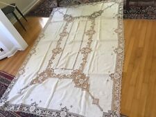 Antique Italian Needle Lace Cream  Linen Tablecloth 59x 93” point de Venice picture