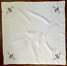 Vintage  Embroidered Cross Stitch Tablecloth Egg Shell White 41 x 41 Inches picture