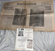 Antique 1925 Manila Bulletin Newspaper Front Page & Luneta Hotel Advertisement picture