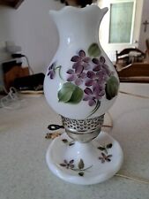 Vintage Floral Hand Painted Milk Glass Accent Bed Side, table Lamp Purple Flower picture
