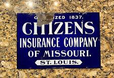 Insurance Sign Citizen Porcelain Antique Vintage Missouri Illinois Cobalt Blue picture