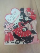 1940s 50's Anthropomorphic Valentine Greeting Card Vintage MCM Red Die Cut Used picture