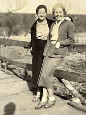 PA Photograph Two Pretty Woman Lovely Ladies Hug Embrace Old Wood Bridge 1930's picture