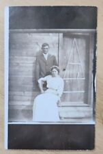 c 1910 RPPC log cabin photo postcard ID Cal & Mazie written, unposted, unbranded picture