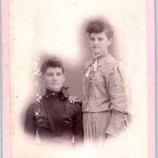 c1880s Unmarked Two Cute Young Ladies Women in Girls Cabinet Card Photo Hair B24 picture