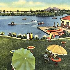 Vintage Phoenix, AZ Linen Postcard Encanto Park Boating People Unposted Arizona picture