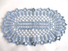 VINTAGE HAND-CROCHETED DOILY-INTRICATE-BLUE OVAL picture