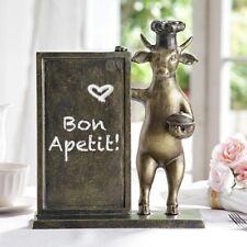 Aluminum Whimsical Bull Cow With Chef Hat Standing By A Menu Board Statue Decor picture