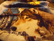 *Celebrity own rare WOLF & INDIAN FEATHER SW FLEECE BLANKET THROW/WALL ART 48x35 picture