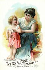 1870s-80s Cute Mother & Daughter Ivers & Pond Pianos Victorian Trade Card F18 picture