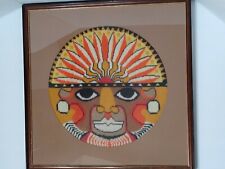 Beautiful Tribal Black African Art Chief Headress Vintage 60s 70s needlepoint picture