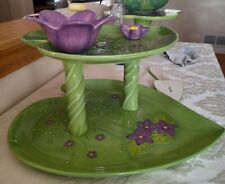  Suzanne Somers Hand-Painted Violet 2-Tier Serving Tray Ceramic Signed Rare EUC  picture
