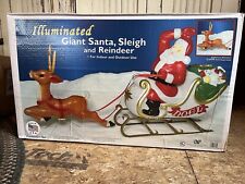 Vintage Blow Mold Christmas Santa Sleigh Reindeer General Foam NOS in Box 72” picture